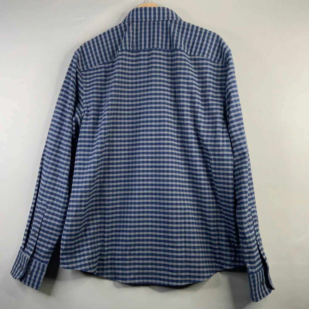 UNTUCKit Mens Regular Fit Gingham Button‎ Down Shirt Blue Grey Large Performance
